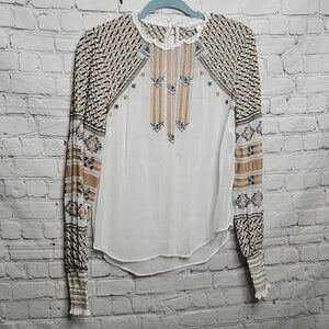 Veronica Beard Isabella Embroidered Blouse Bishop Sleeve Semi-Sheer Size 8 EUC